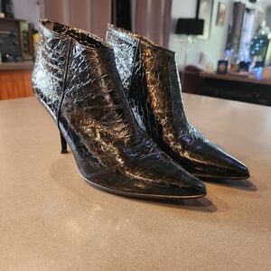 Jimmy Choo Women's Black Croc-Embossed Pointed Toe Ankle Boots